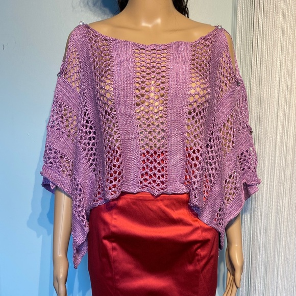 Vintage Marciano Purple and Diamonds Knit Poncho - Picture 7 of 17